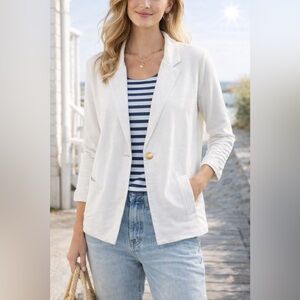 100% Cotton White Knit Blazer Spring Layer Coastal Lightweight Jacket Lilla P